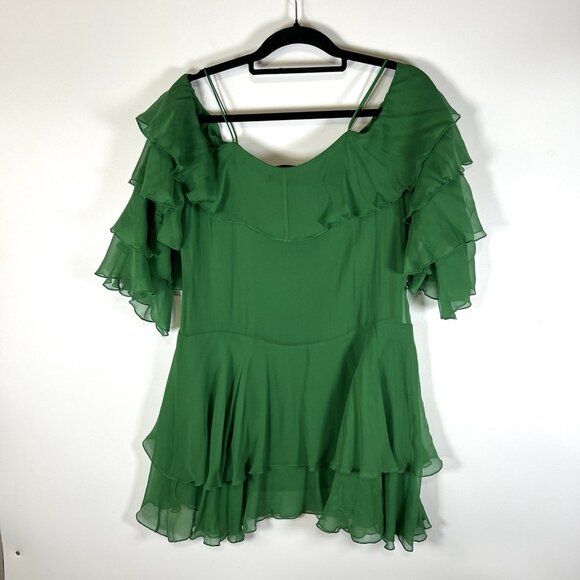 Alice + Olivia Flouncy Silk Chiffon‎ Tunic Dress Green Women’s Size 2 Designer - Picture 7 of 9